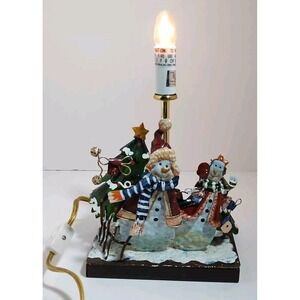 Snowmen & Evergreen Trees Accent Lamp 9" Christmas Holiday Electric Candle Light
